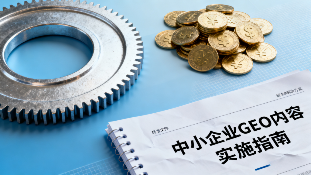 GEO-中小企业实践课宣传图，橙黄渐变底色-工具图标，凸显-低成本可落地-核心亮点，标注课程名称与实操属性，风格务实接地气